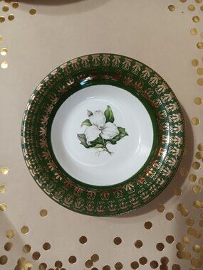 2 L'TRIOMPHE American Limoges TRILLIUM 22 K Gold SAUCE Bowls FOREST GREEN LQQK!!